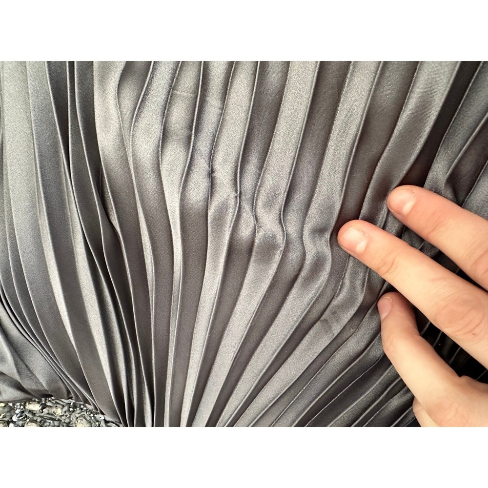 Vintage 2000s Atehier Alyce Grey Pleated Embellished Luxury Gown Dress Size 2 - Picture 12 of 12